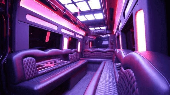 Interior of Tyler Party Bus Company's 14 Passenger Sprinter Limousine in Longview
