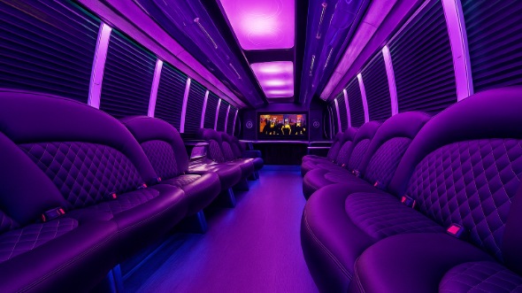 Interior of Tyler Party Bus Company's 20 Passenger Party Bus in Garland