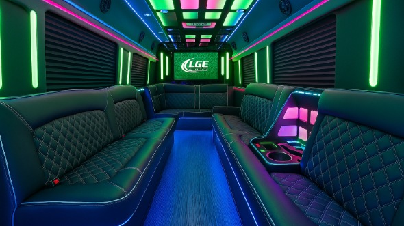 Interior of Tyler Party Bus Company's 25 Passenger Party Bus in Mesquite