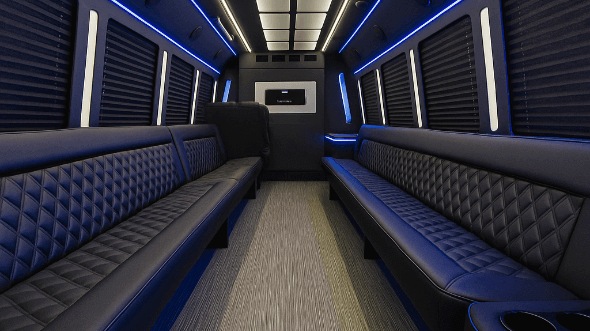 Interior of Tyler Party Bus Company's 30 Passenger Party Bus in Longview