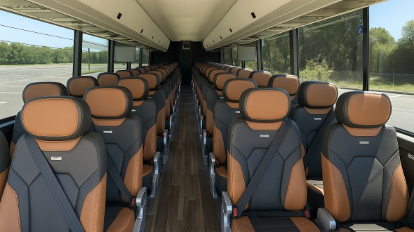 Interior of Tyler Party Bus Company's 47 Passenger Charter Bus in Tyler