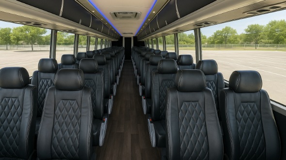 Interior of Tyler Party Bus Company's 55 Passenger Charter Bus in Tyler
