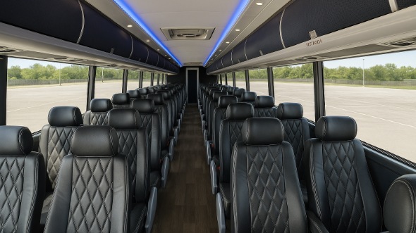 Interior of Tyler Party Bus Company's 56 Passenger Charter Bus in Tyler